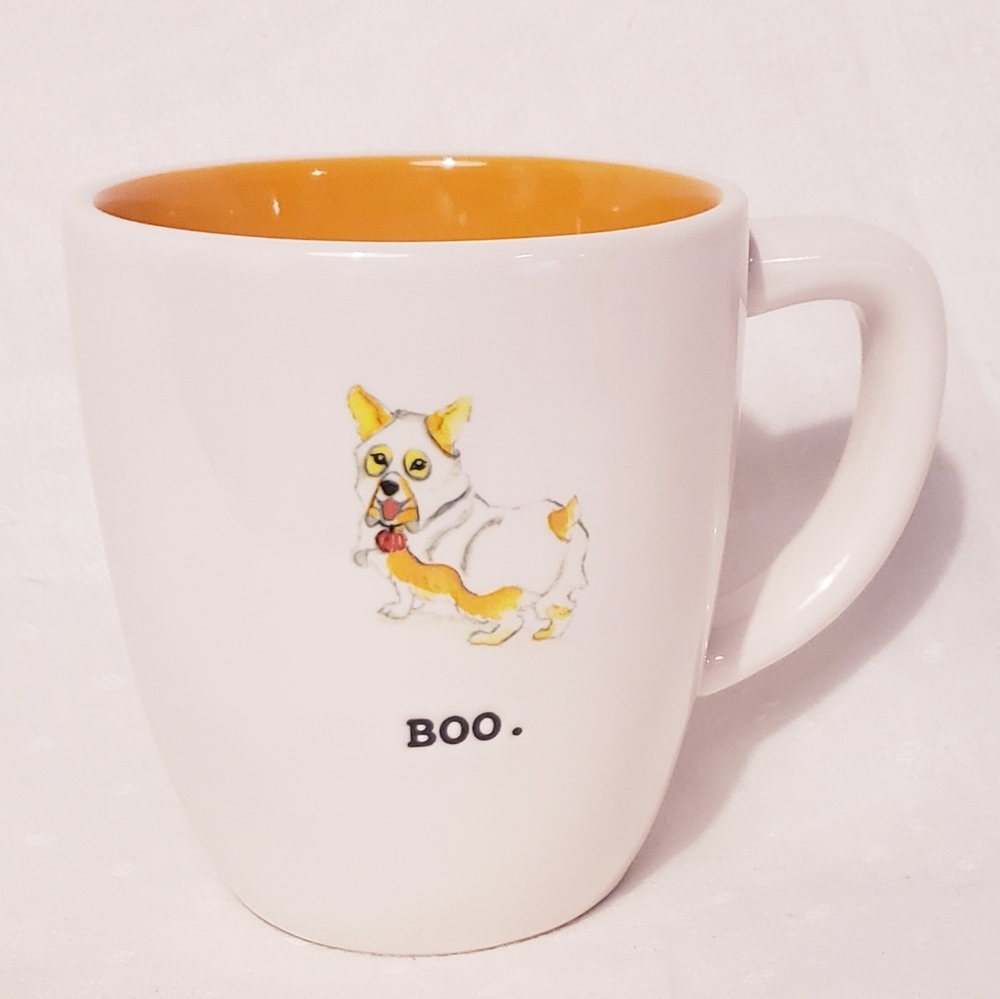 Rae Dunn Corgi says Boo Mug
